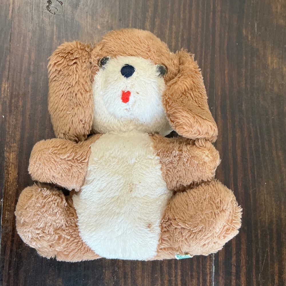 Vintage R Dakin & Co Brown White Puppy Dog Plush Floppy Ears Stuffed Animal Toy